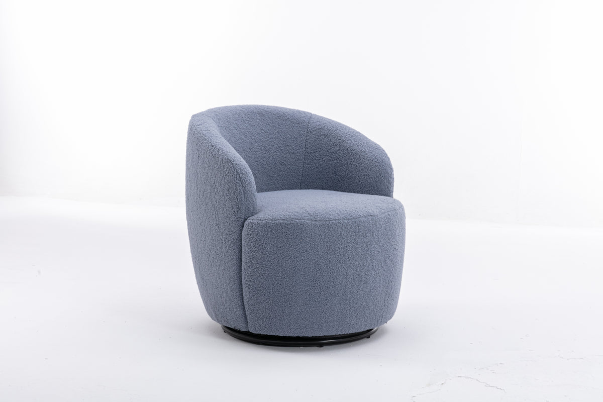 Teddy Fabric Swivel Accent Armchair Barrel Chair With Black Powder Coating Metal Ring,Light Blue Light Blue Foam Wool