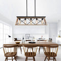 5 Light Farmhouse Chandeliers For Dining Room Oak No Bulbs Oak Ceiling Lights Traditional Iron,Wood