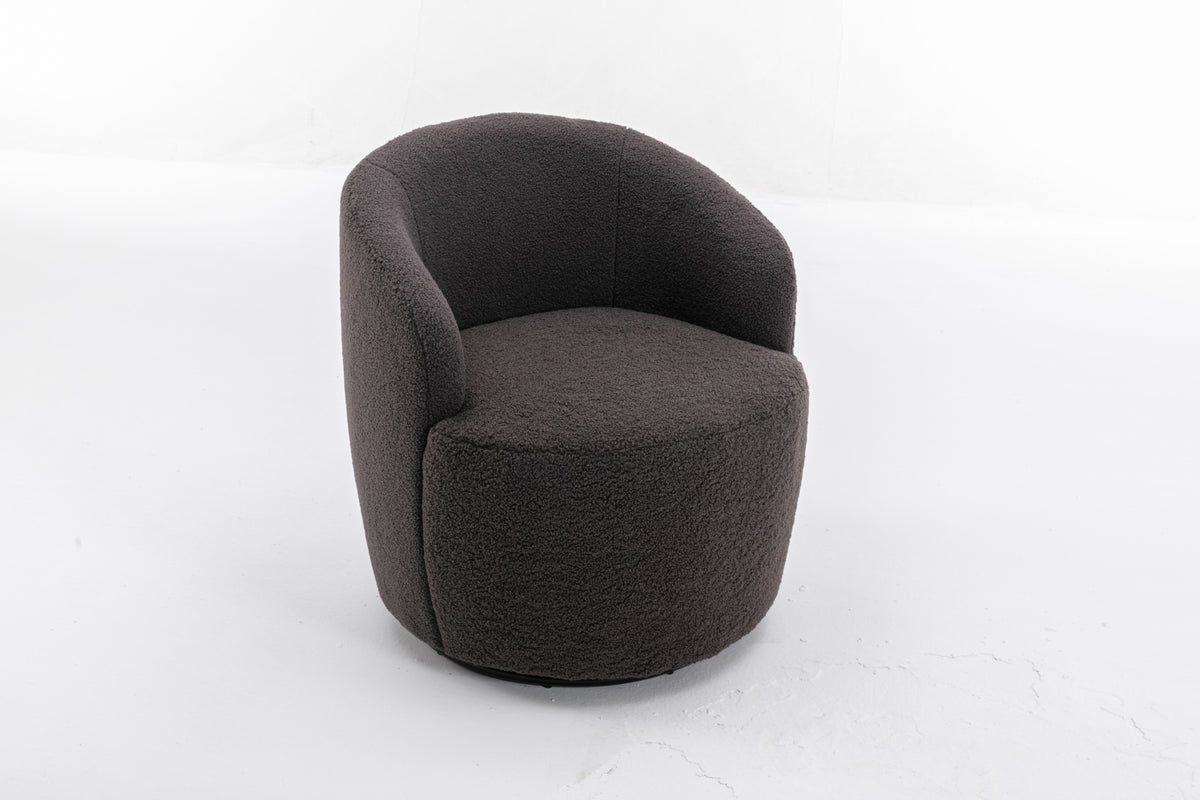 Teddy Fabric Swivel Accent Armchair Barrel Chair With Black Powder Coating Metal Ring,Dark Gray Dark Gray Foam Wool