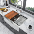 Double Bowl 60 40 Farmhouse Sink Workstation 33 Inch Kitchen Sink Stainless Steel 16 Gauge Apron Front Kitchen Sink Brushed Nickel Stainless Steel