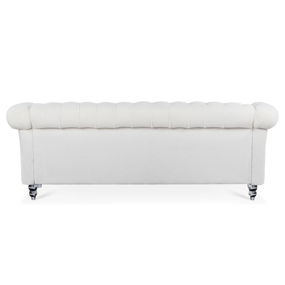 84.65" Rolled Arm Chesterfield 3 Seater Sofa White Polyester 3 Seat