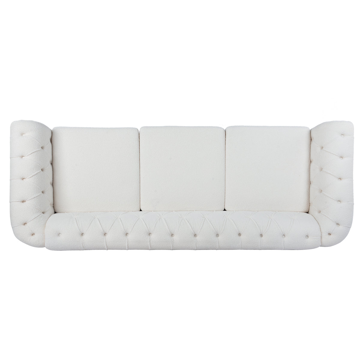 84.65" Rolled Arm Chesterfield 3 Seater Sofa White Polyester 3 Seat