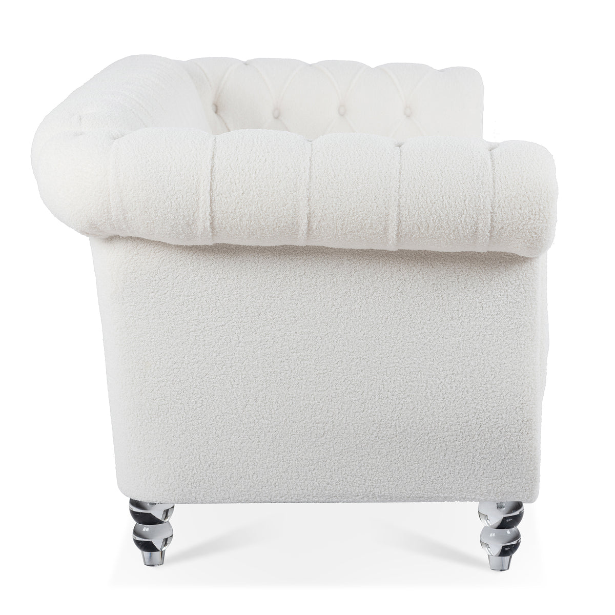 84.65" Rolled Arm Chesterfield 3 Seater Sofa White Polyester 3 Seat
