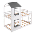 Twin Over Twin Bunk Bed Wood Bed With Roof, Window, Guardrail, Ladder White Old Sku :Lp000056Aak White Solid Wood