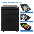 3 Drawer File Cabinet With Lock, Steel Mobile Filing Cabinet On Anti Tilt Wheels, Rolling Locking Office Cabinets Under Desk For Legal Letter Size Black Metal