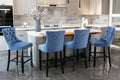 Contemporary Velvet Upholstered Barstools With Button Tufted Decoration And Wooden Legs, And Chrome Trim, Leisure Style Bar Chairs,Bar Stools, Set Of 2 Blue ,Sw2002Bl Blue Seats 2 American Design Rubberwood Foam Velvet