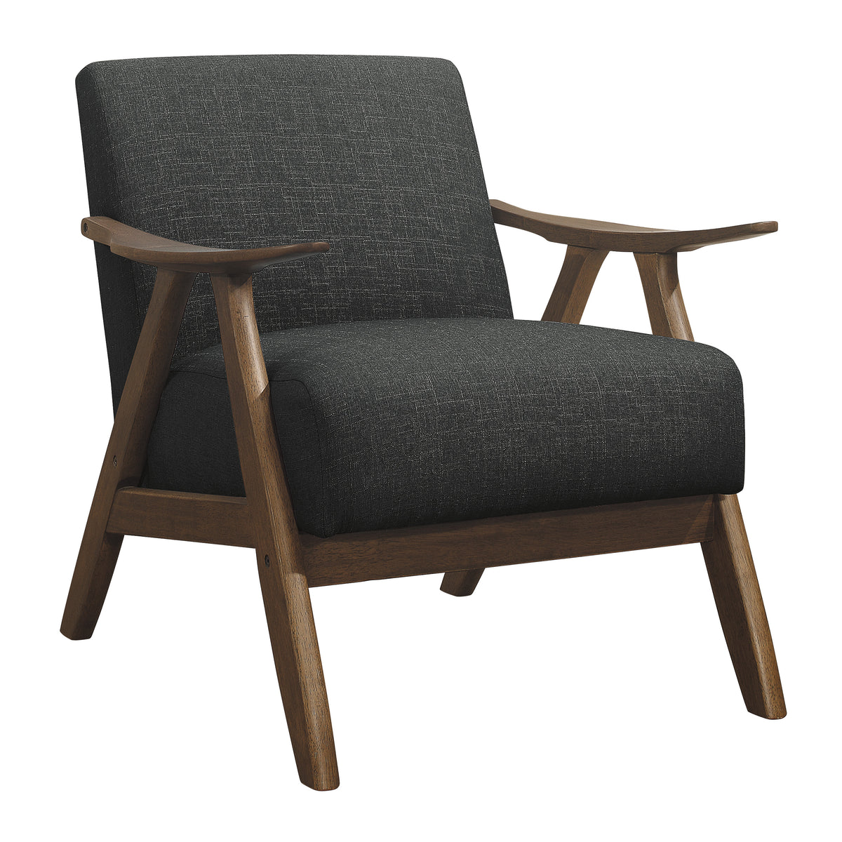 Modern Home Furniture Dark Gray Fabric Upholstered 1Pc Accent Chair Cushion Back And Seat Walnut Finish Solid Rubber Wood Furniture Dark Gray Primary Living Space Retro Solid Wood