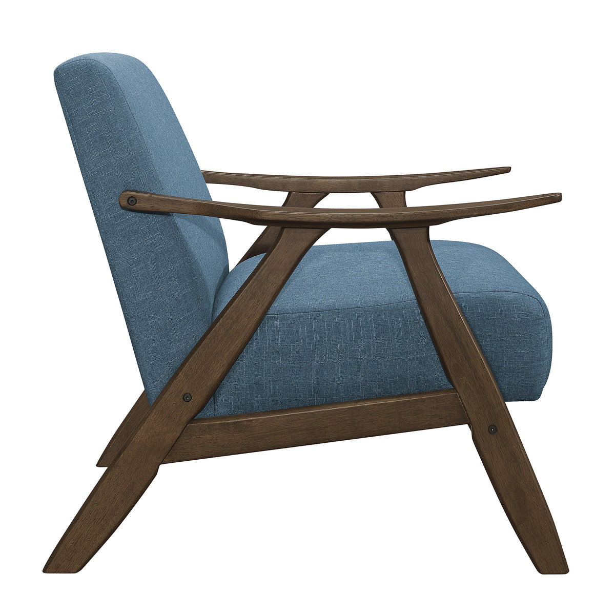 Modern Home Furniture Blue Fabric Upholstered 1Pc Accent Chair Cushion Back And Seat Walnut Finish Solid Rubber Wood Furniture Blue Primary Living Space Retro Solid Wood