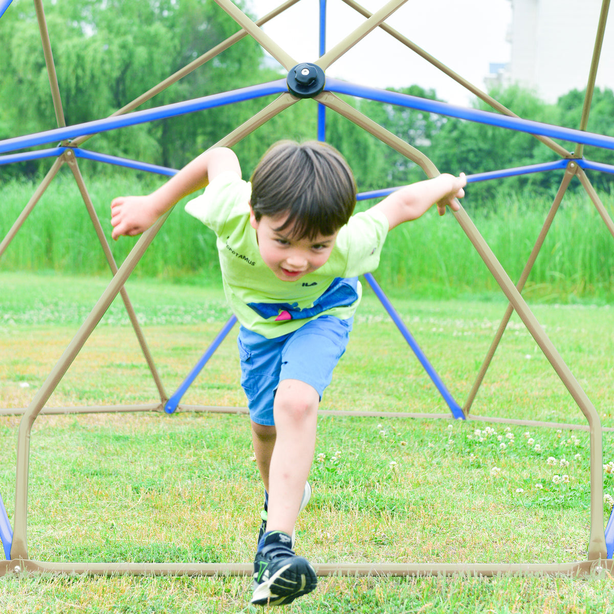 Kids Climbing Dome Tower 12 Ft Jungle Gym Geometric Playground Dome Climber Monkey Bars Play Center, Rust & Uv Resistant Steel Supporting 1000 Lbs Coffee Metal