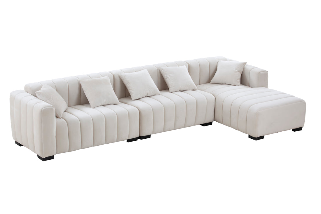 L Shape Sectional Sofa With Deep Tufted Velvet Upholstered Right Chaise Modular Sofa Beige Beige Fabric