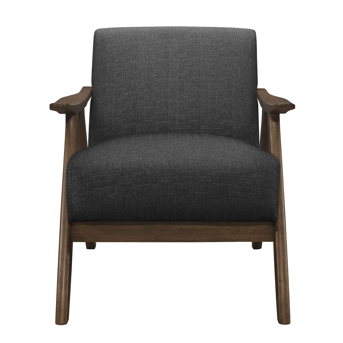 Modern Home Furniture Dark Gray Fabric Upholstered 1Pc Accent Chair Cushion Back And Seat Walnut Finish Solid Rubber Wood Furniture Dark Gray Primary Living Space Retro Solid Wood