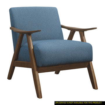 Modern Home Furniture Blue Fabric Upholstered 1Pc Accent Chair Cushion Back And Seat Walnut Finish Solid Rubber Wood Furniture Blue Primary Living Space Retro Solid Wood