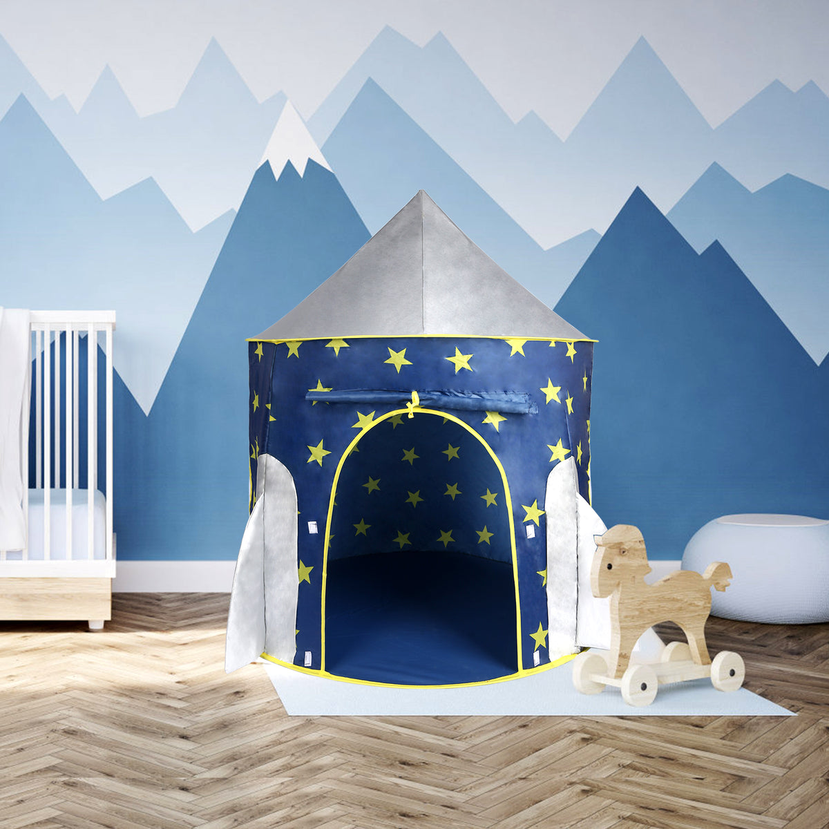 Kids Tent Rocket Space, Kids Play Tent, Unicorn Tent For Boys & Girls, Kids Playhouse, Pop Up Tents Foldable, Toddler Tent, Gift For Kids, Indoor & Outdoor, Blue, Space Theme Blue Polyester