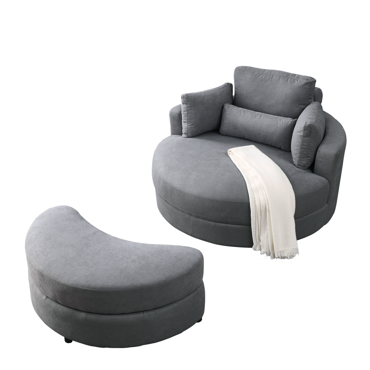 Video Welike Swivel Accent Barrel Modern Dark Grey Sofa Lounge Club Big Round Chair With Storage Ottoman Linen Fabric For Living Room Hotel With Pillows Dark Grey Foam Fabric