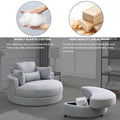 Video Welike Swivel Accent Barrel Modern Grey Sofa Lounge Club Big Round Chair With Storage Ottoman Linen Fabric For Living Room Hotel With Pillows .2Pcs Light Grey Foam Fabric