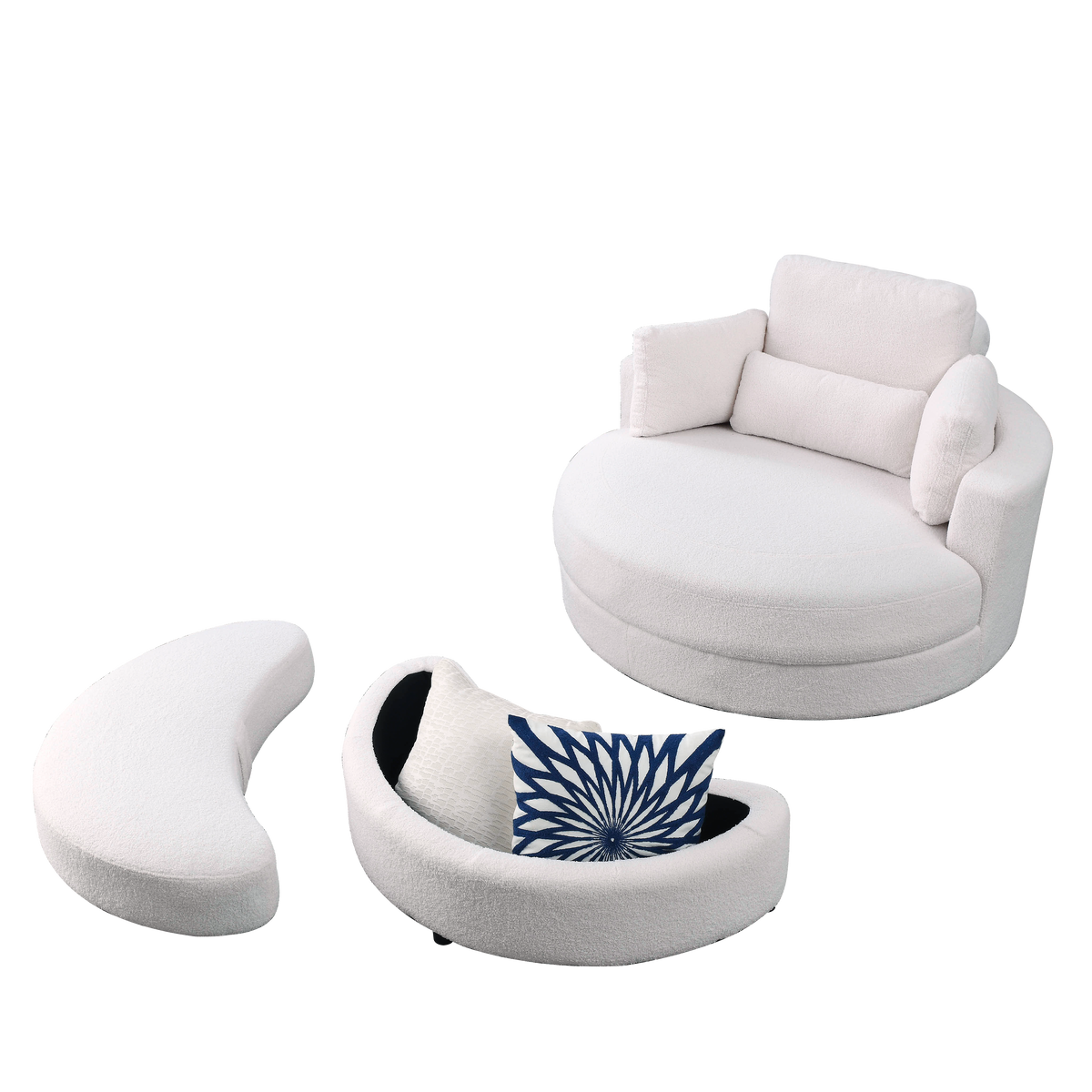 Video Welike Swivel Accent Barrel Modern Sofa Lounge Club Big Round Chair With Storage Ottoman Teddy Fabric For Living Room Hotel With Pillows. *2Pcs,Teddy White Ivory Ivory Foam Fabric