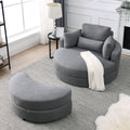 Video Welike Swivel Accent Barrel Modern Dark Grey Sofa Lounge Club Big Round Chair With Storage Ottoman Linen Fabric For Living Room Hotel With Pillows Dark Grey Foam Fabric