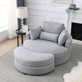 Video Welike Swivel Accent Barrel Modern Grey Sofa Lounge Club Big Round Chair With Storage Ottoman Linen Fabric For Living Room Hotel With Pillows .2Pcs Light Grey Foam Fabric