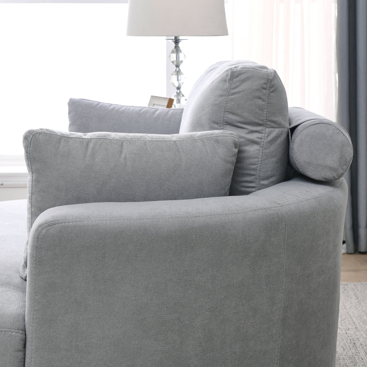 Video Welike Swivel Accent Barrel Modern Grey Sofa Lounge Club Big Round Chair With Storage Ottoman Linen Fabric For Living Room Hotel With Pillows .2Pcs Light Grey Foam Fabric