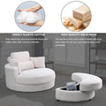 Video Welike Swivel Accent Barrel Modern Sofa Lounge Club Big Round Chair With Storage Ottoman Teddy Fabric For Living Room Hotel With Pillows. *2Pcs,Teddy White Ivory Ivory Foam Fabric