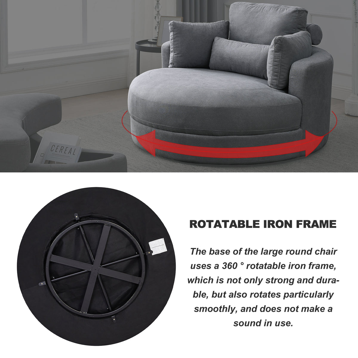 Video Welike Swivel Accent Barrel Modern Dark Grey Sofa Lounge Club Big Round Chair With Storage Ottoman Linen Fabric For Living Room Hotel With Pillows Dark Grey Foam Fabric
