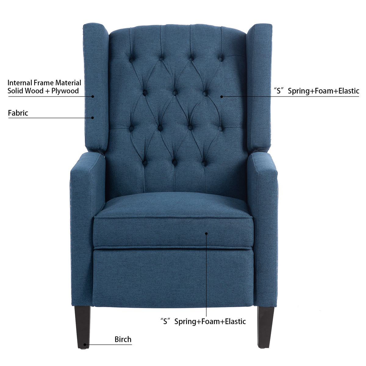 27.16" Wide Manual Wing Chair Recliner Blue Polyester