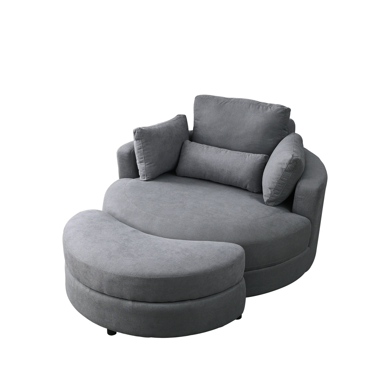 Video Welike Swivel Accent Barrel Modern Dark Grey Sofa Lounge Club Big Round Chair With Storage Ottoman Linen Fabric For Living Room Hotel With Pillows Dark Grey Foam Fabric