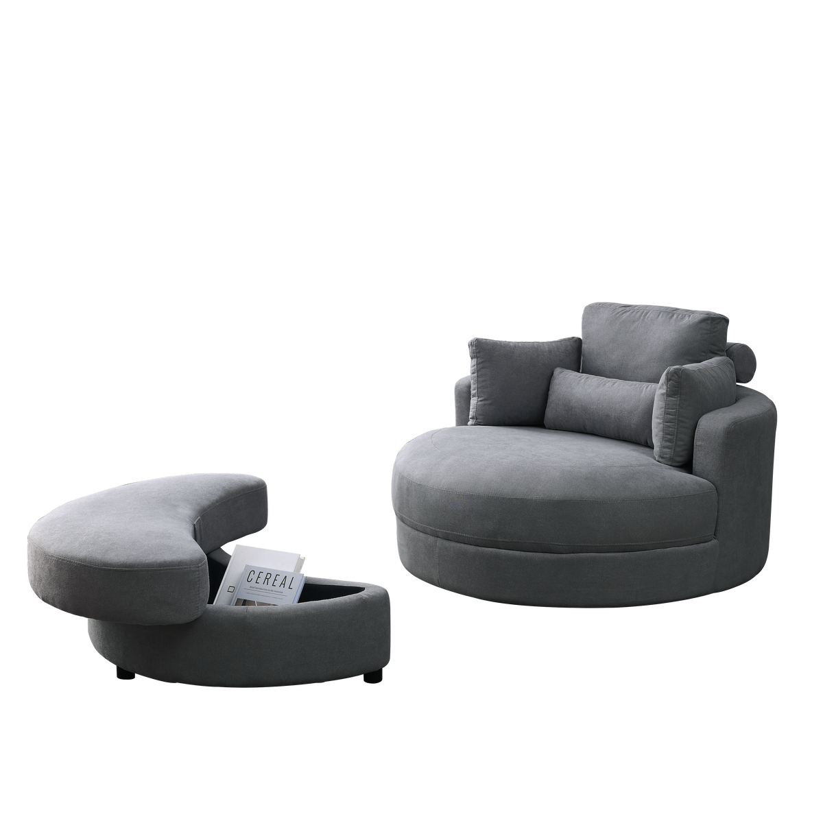 Video Welike Swivel Accent Barrel Modern Dark Grey Sofa Lounge Club Big Round Chair With Storage Ottoman Linen Fabric For Living Room Hotel With Pillows Dark Grey Foam Fabric