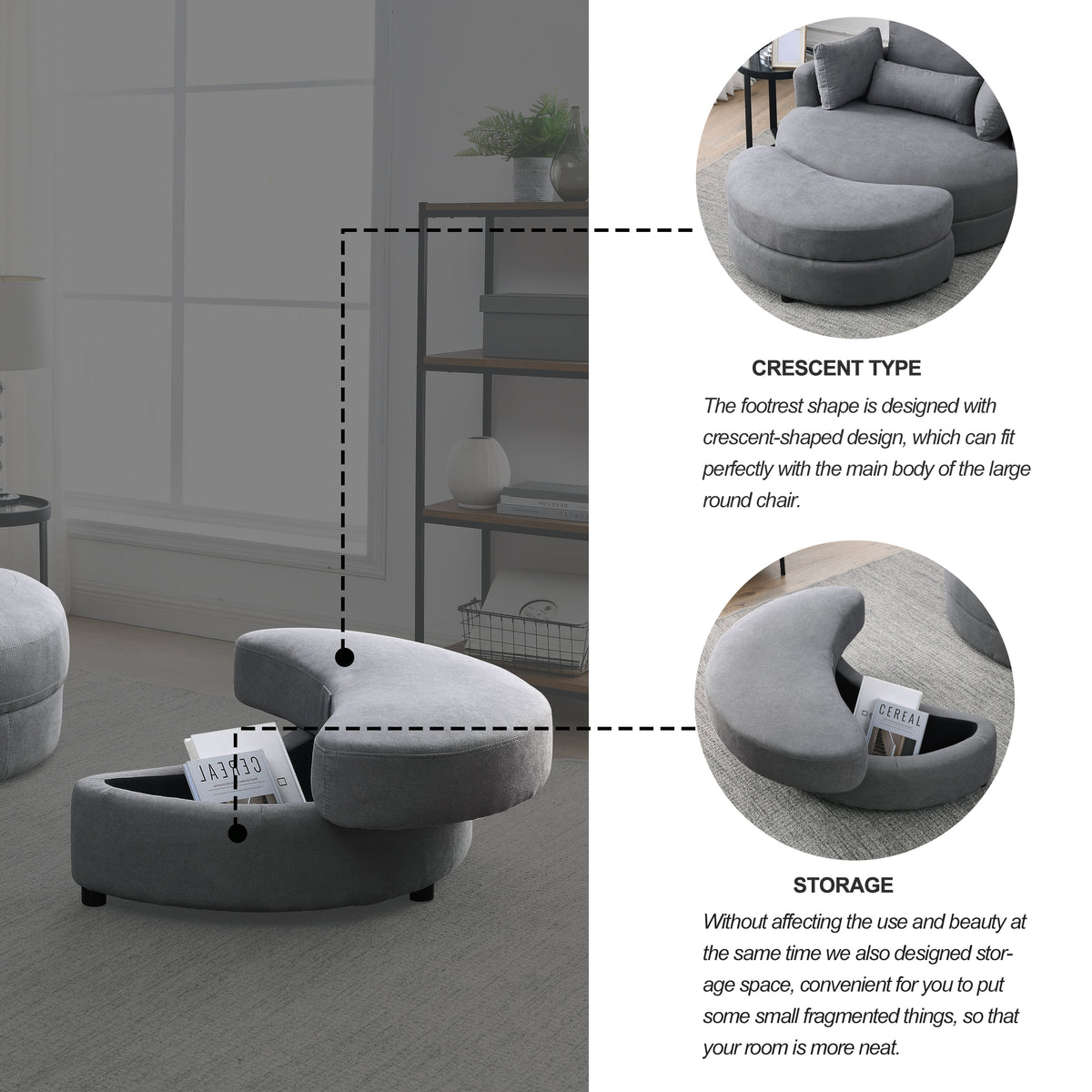 Video Welike Swivel Accent Barrel Modern Dark Grey Sofa Lounge Club Big Round Chair With Storage Ottoman Linen Fabric For Living Room Hotel With Pillows Dark Grey Foam Fabric