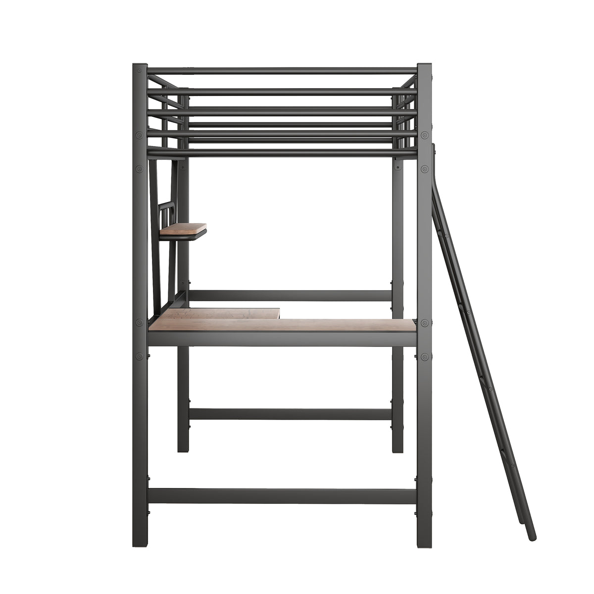 Twin Size Loft Metal&Mdf Bed With Desk And Shelf, Black Old Sku:Sm001105Aab 1 Twin Black Metal