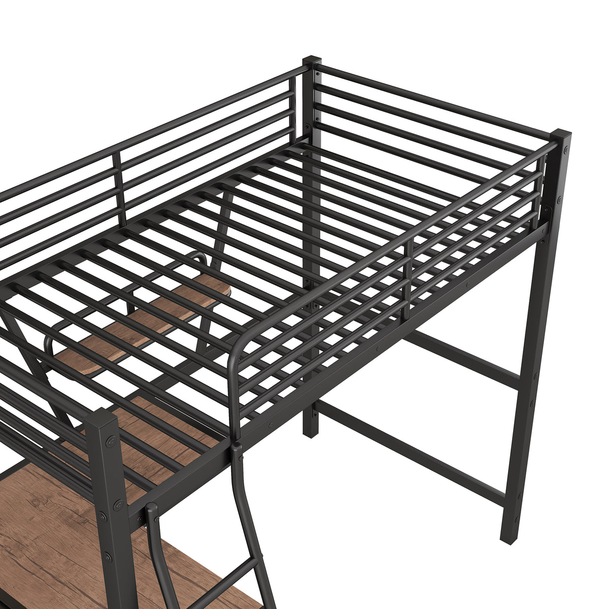 Twin Size Loft Metal&Mdf Bed With Desk And Shelf, Black Old Sku:Sm001105Aab 1 Twin Black Metal
