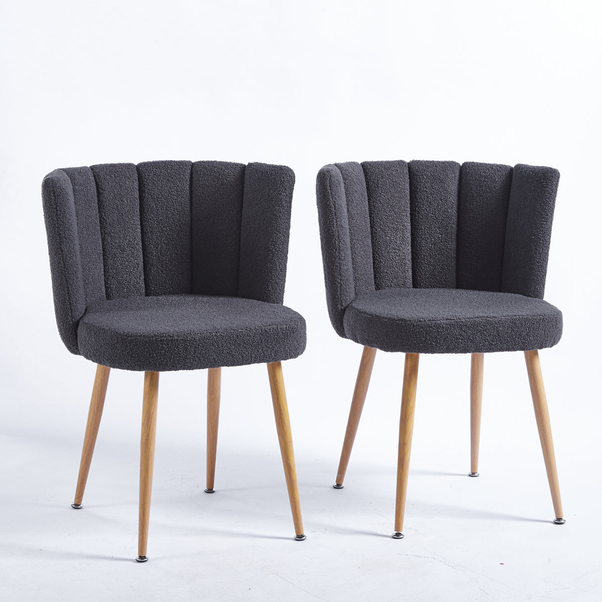 Modern Gray Dining Chair Set Of 2 With Iron Tube Wood Color Legs, Shorthair Cushions And Comfortable Backrest, Suitable For Dining Room, Living Room, Cafe, Simple Structure. Grey Fabric