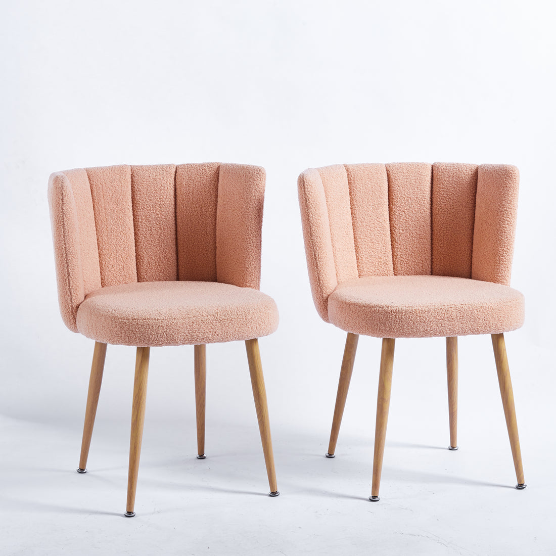 Modern Beige Dining Chair Set Of 2 With Iron Tube Wood Color Legs, Shorthair Cushions And Comfortable Backrest, Suitable For Dining Room, Living Room, Cafe, Simple Structure. Light Beige Fabric