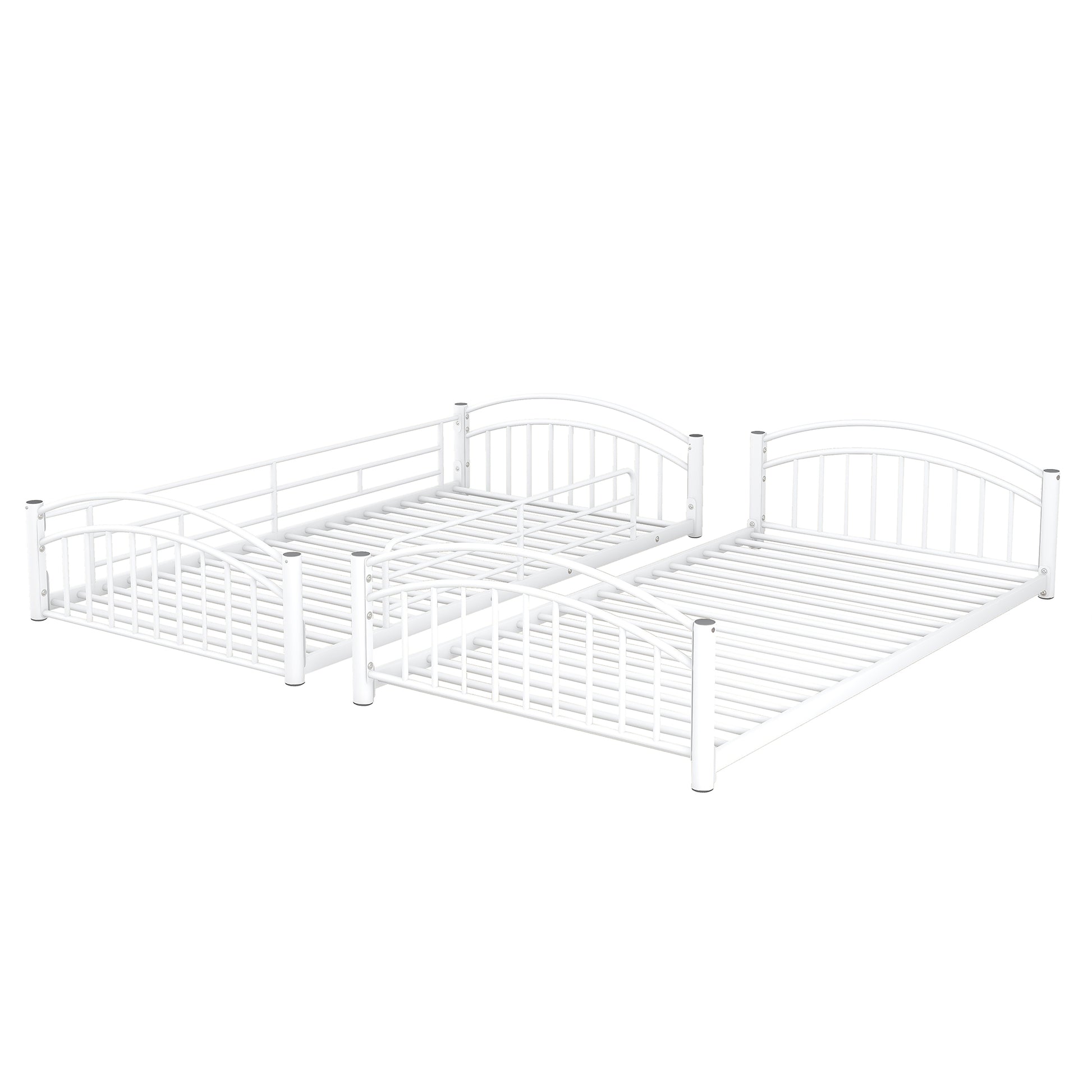Twin Over Twin Metal Bunk Bed With Slide,Kids House Bed White White Metal