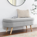 Ottoman Oval Storage Bench, Rubber Wood Legs, Grey 43.5
