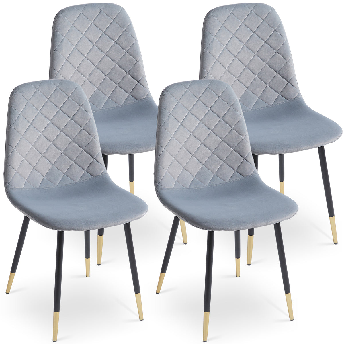 Grey Velvet Tufted Accent Chairs With Golden Color Metal Legs, Modern Dining Chairs For Living Room,Set Of 4 Metal Plaid Grey Dining Room Powder Coated Foam Dry Clean Modern Dining Chairs Solid Back