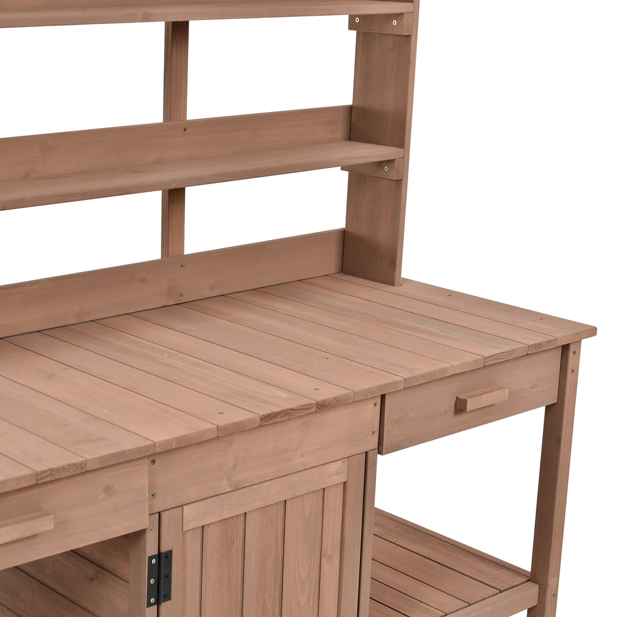 66" Large Outdoor Farmhouse Wooden Potting Bench Table, Garden Workstation With 2 Drawers, Cabinet And Open Shelves For Backyard, Mudroom, Brown Brown Garden & Outdoor Casual Wood Solid Wood
