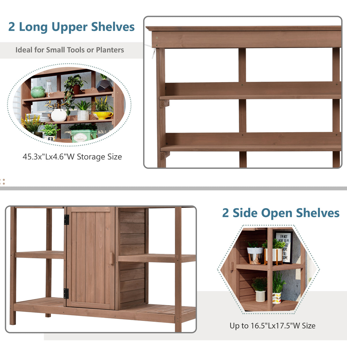 66" Large Outdoor Farmhouse Wooden Potting Bench Table, Garden Workstation With 2 Drawers, Cabinet And Open Shelves For Backyard, Mudroom, Brown Brown Garden & Outdoor Casual Wood Solid Wood