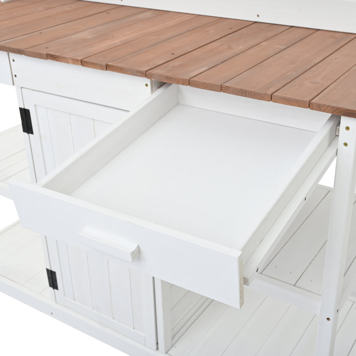 66" Large Outdoor Farmhouse Wooden Potting Bench Table, Garden Workstation With 2 Drawers, Cabinet And Open Shelves For Backyard, Mudroom, White White Garden & Outdoor Casual Wood Solid Wood