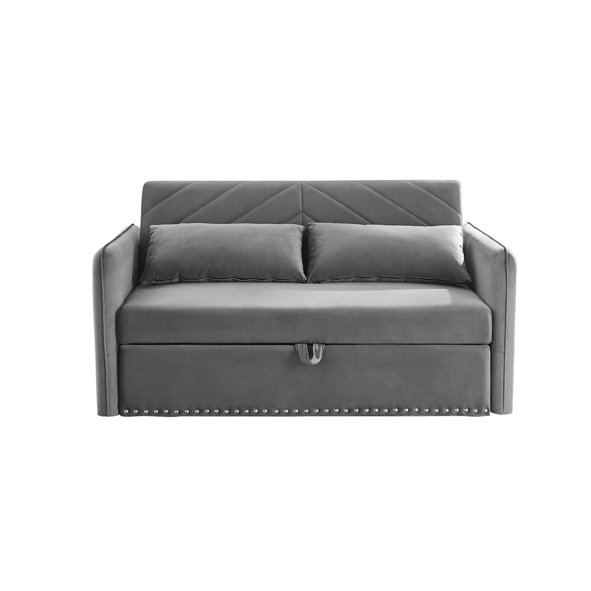 Mh" Sleeper Sofa Bed W Usb Port, 3 In 1 Adjustable Sleeper With Pull Out Bed, 2 Lumbar Pillows And Side Pocket, Soft Velvet Convertible Sleeper Sofa Bed, Suitable For Living Room Bedroom Grey Foam Velvet