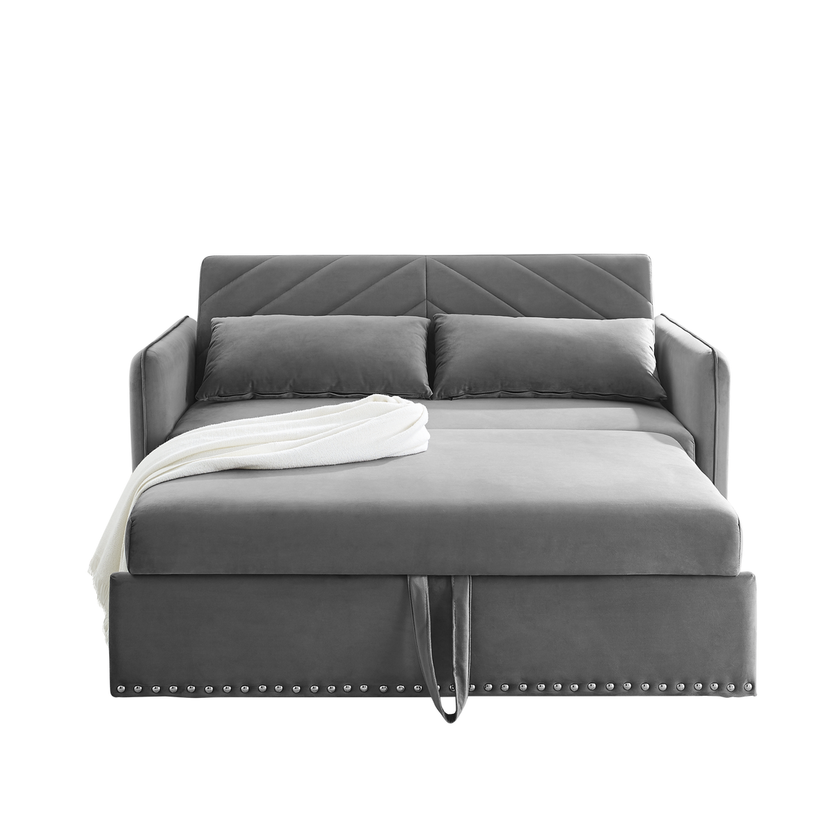 Mh" Sleeper Sofa Bed W Usb Port, 3 In 1 Adjustable Sleeper With Pull Out Bed, 2 Lumbar Pillows And Side Pocket, Soft Velvet Convertible Sleeper Sofa Bed, Suitable For Living Room Bedroom Grey Foam Velvet