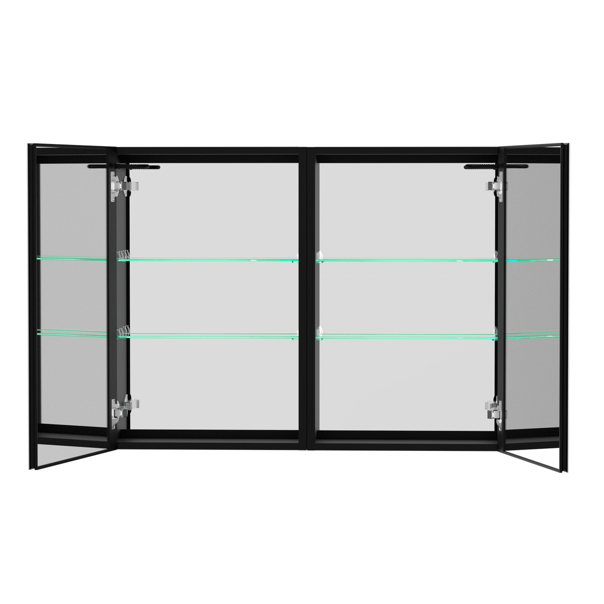 40X30 Inch Led Bathroom Medicine Cabinet Surface Mount Double Door Lighted Medicine Cabinet, Medicine Cabinets For Bathroom With Mirror Defogging, Dimmer Black Black Modern Aluminium