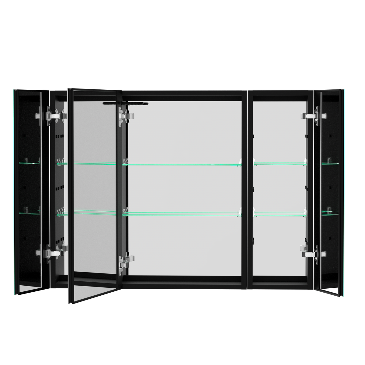 40X30 Inch Led Bathroom Medicine Cabinet Surface Mount Double Door Lighted Medicine Cabinet, Medicine Cabinets For Bathroom With Mirror Defogging, Dimmer Black Black Modern Aluminium