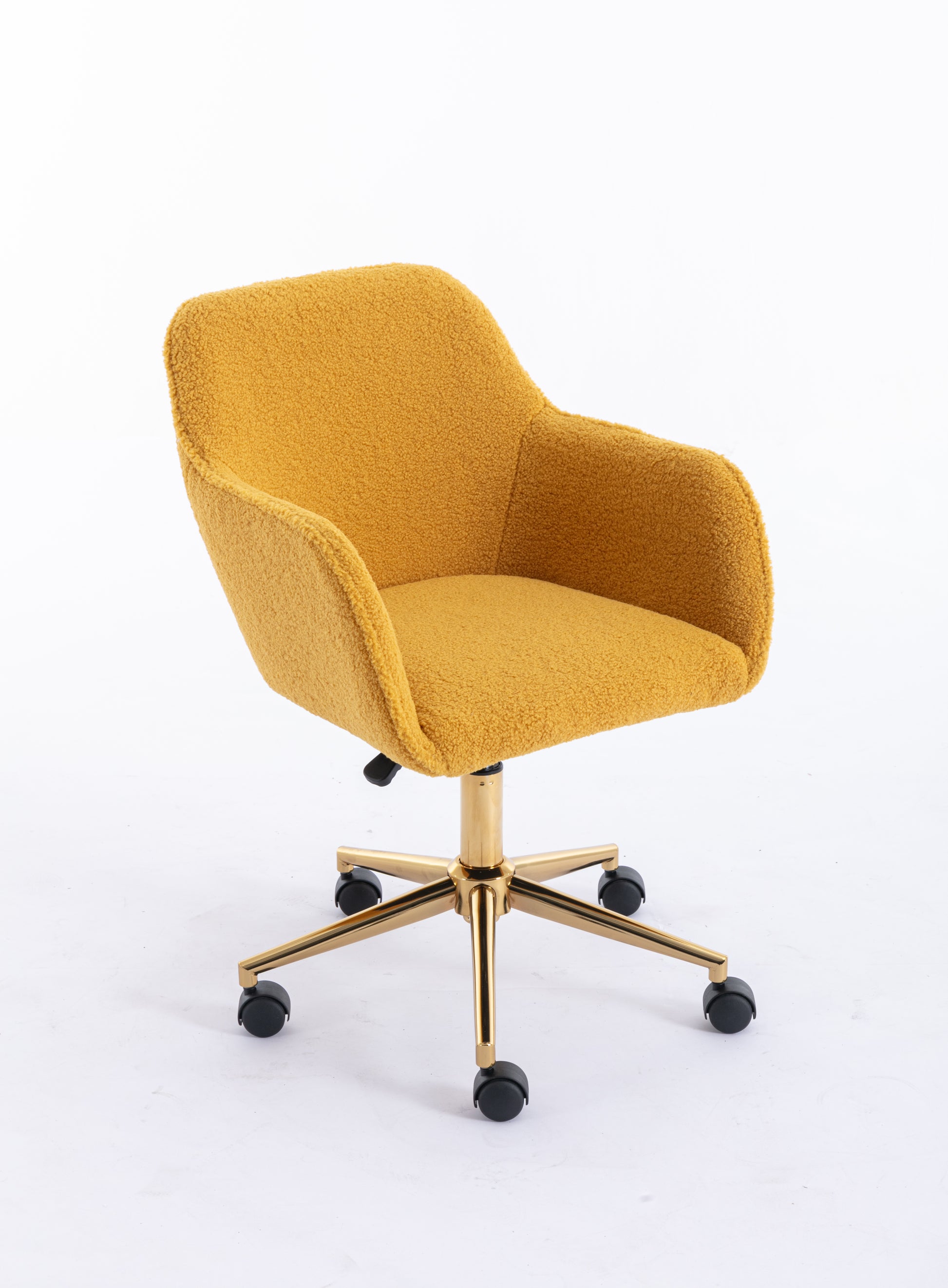 Modern Teddy Fabric Material Adjustable Height 360 Revolving Home Office Chair With Gold Metal Legs And Universal Wheel For Indoor,Yellow Yellow Teddy Foam Upholstered