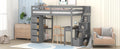 Twin Size Loft Bed With Storage Drawers ,Desk And Stairs, Wooden Loft Bed With Shelves Gray Gray Solid Wood