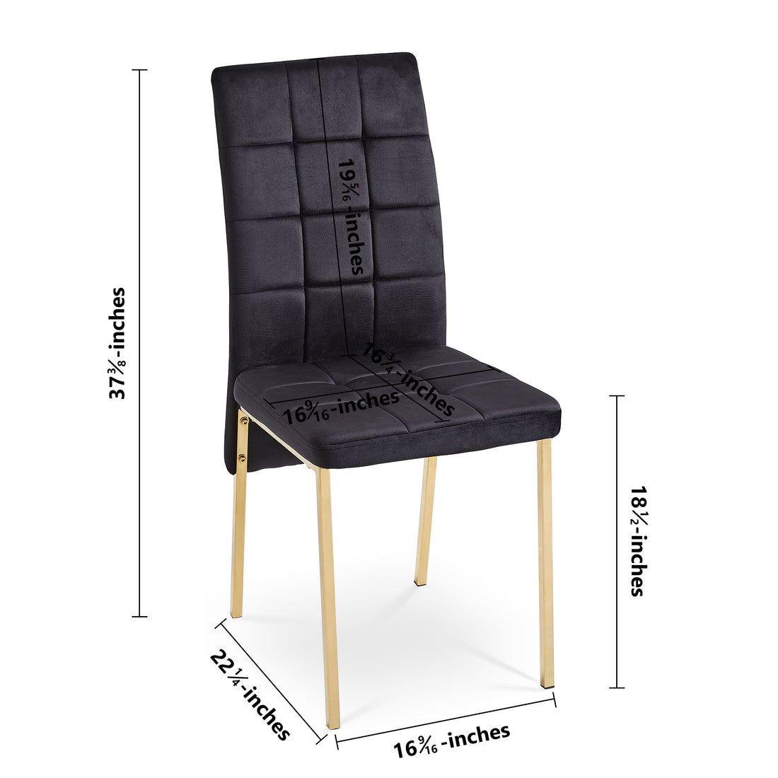 Black Velvet High Back Nordic Dining Chair Modern Fabric Chair With Golden Color Legs, Set Of 4 Metal Plaid Black Dining Room Powder Coated Foam Dry Clean Modern Dining Chairs Solid Back Foam Velvet