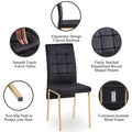 Black Velvet High Back Nordic Dining Chair Modern Fabric Chair With Golden Color Legs, Set Of 4 Metal Plaid Black Dining Room Powder Coated Foam Dry Clean Modern Dining Chairs Solid Back Foam Velvet