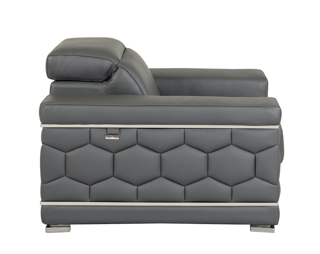 Top Grain Italian Leather Chair Dark Gray Foam Leather