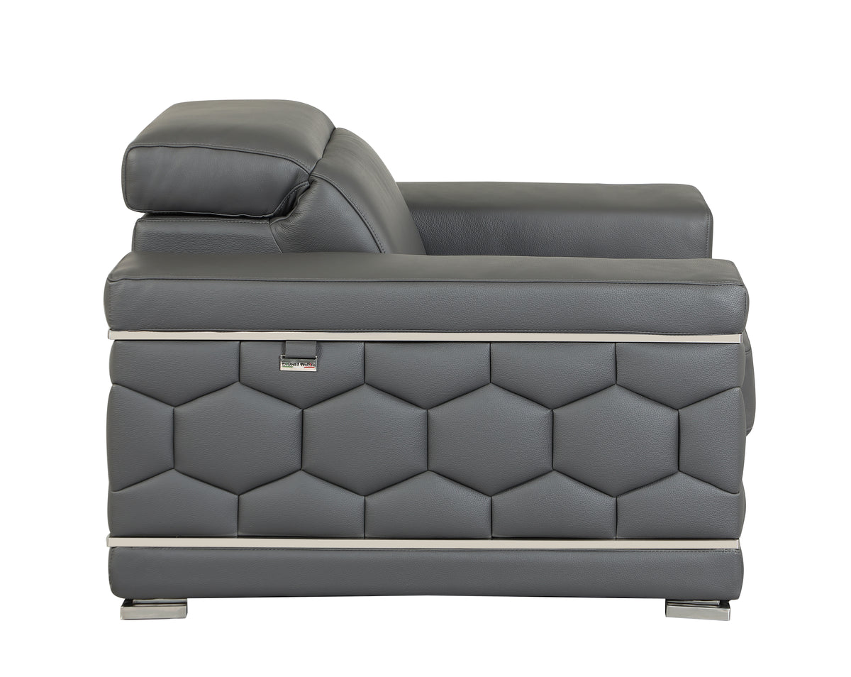 Top Grain Italian Leather Chair Dark Gray Foam Leather