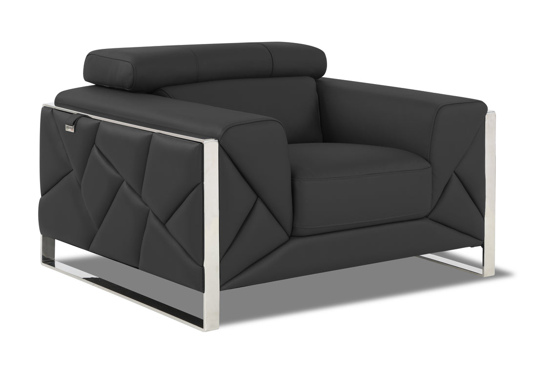 Top Grain Italian Leather Chair Dark Gray Foam Leather